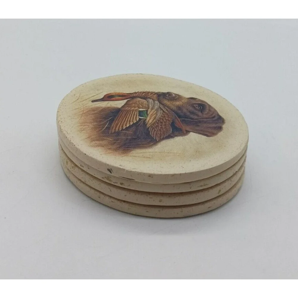Set of 4 Chocolate Lab Labrador Duck Hunting Dog Coasters Round